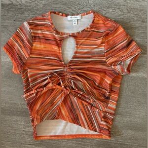 orange glitter strip crop top